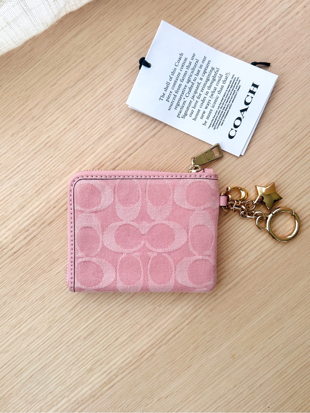 NWT🌟Coach Small Corner Zip Wallet Signature Denim With Charms CEU98 Light Pink - Picture 4 of 6